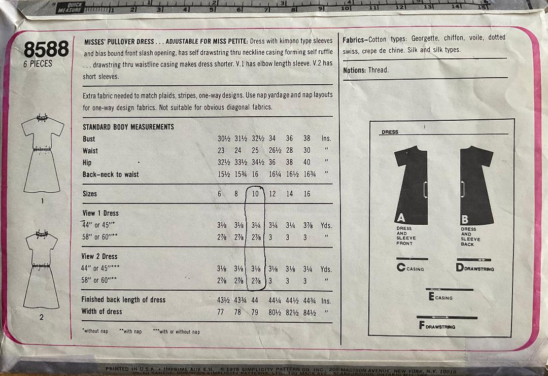 Simplicity 8588 Sewing Pattern (Vintage) CUT
