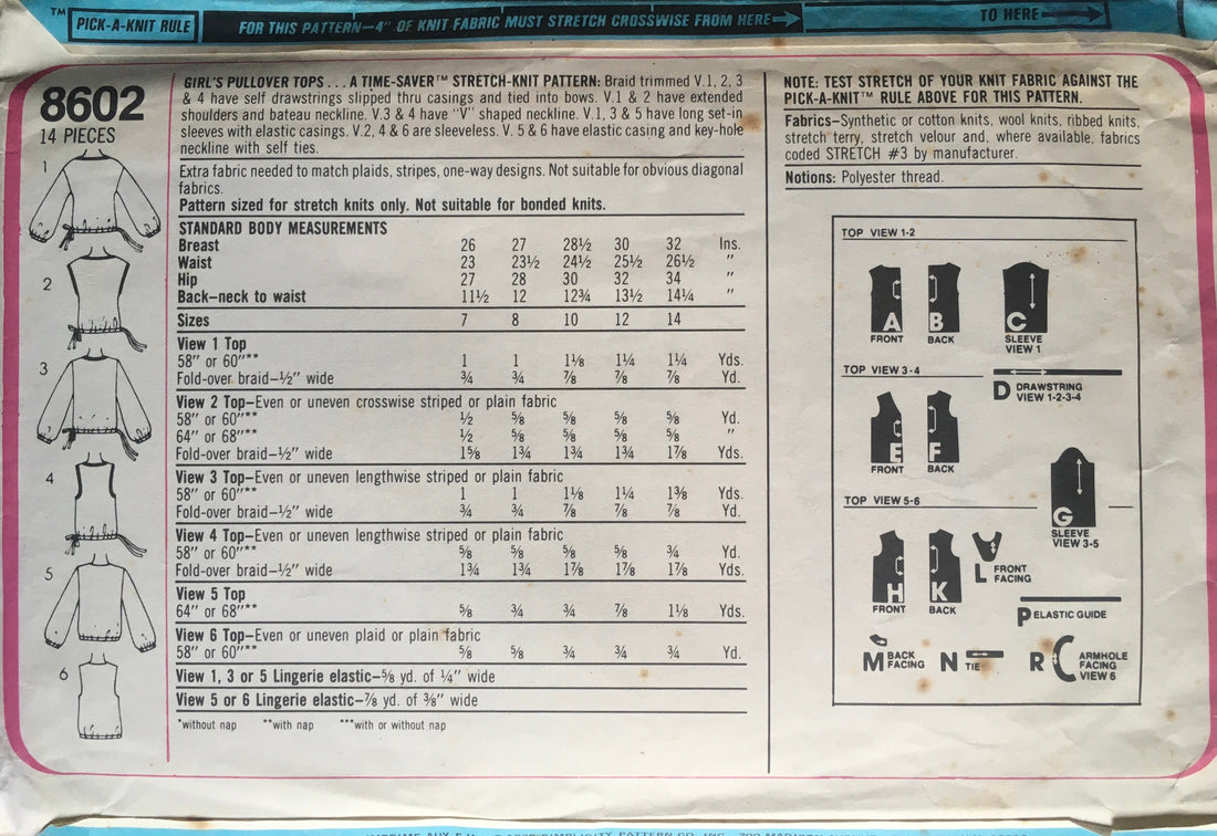 Simplicity 8602 Sewing Pattern (Vintage) CUT