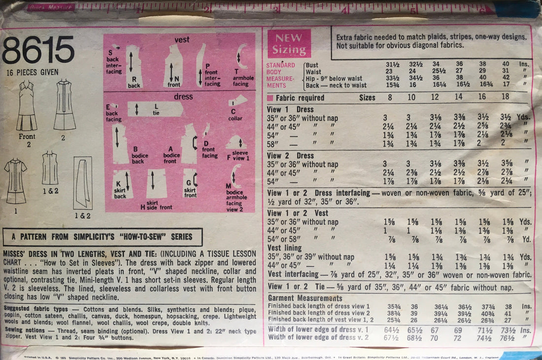 Simplicity 8615 Sewing Pattern (Vintage) CUT