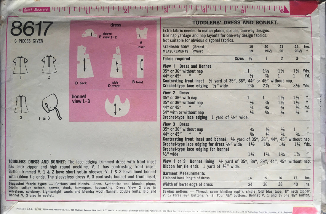 Simplicity 8617 Sewing Pattern (Vintage) CUT