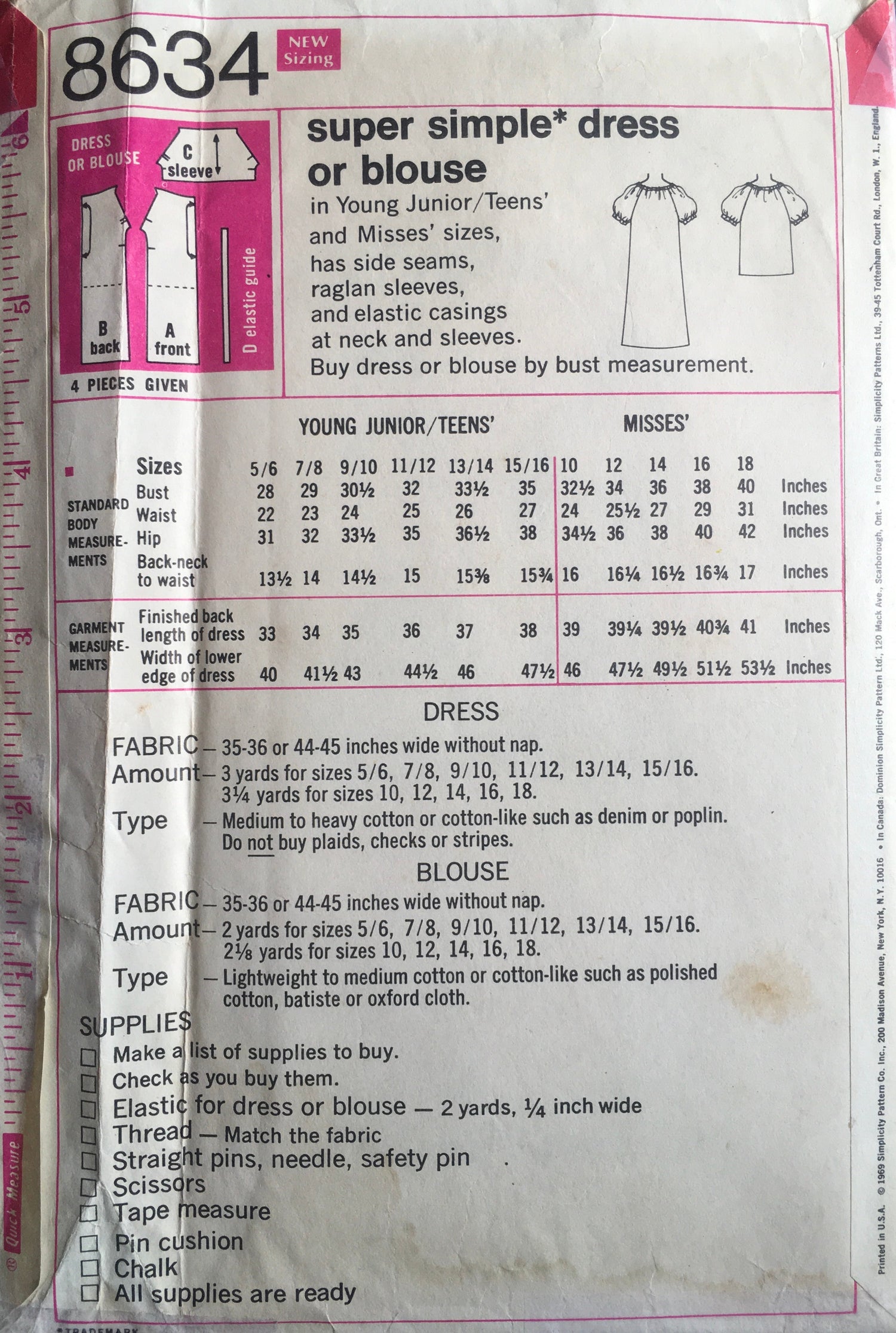 Simplicity 8634 Sewing Pattern (Vintage) CUT