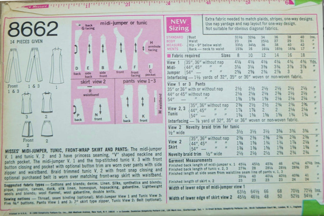 Simplicity 8662 Sewing Pattern (Vintage) UNCUT