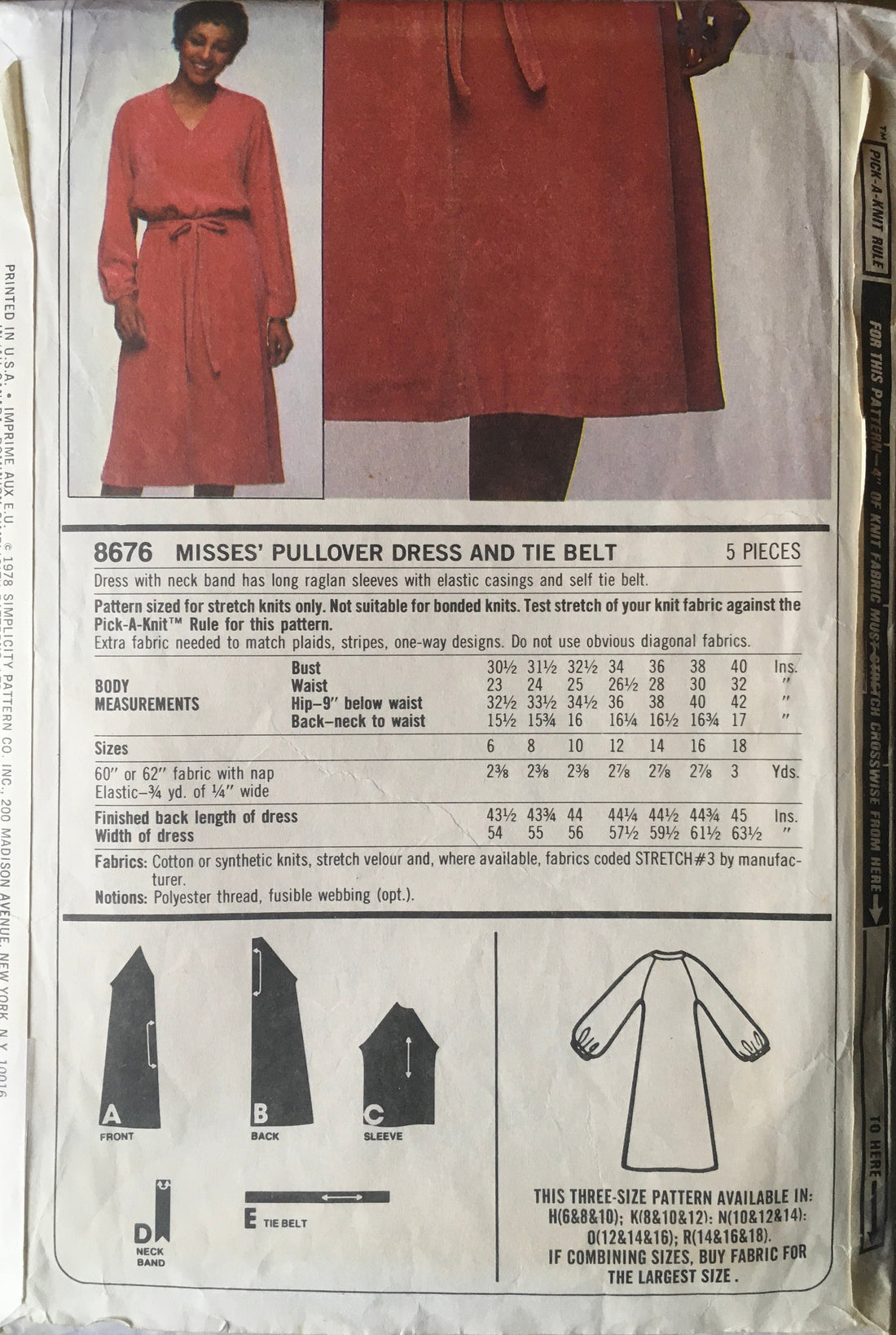 Simplicity 8676 Sewing Pattern (Vintage) UNCUT/CUT