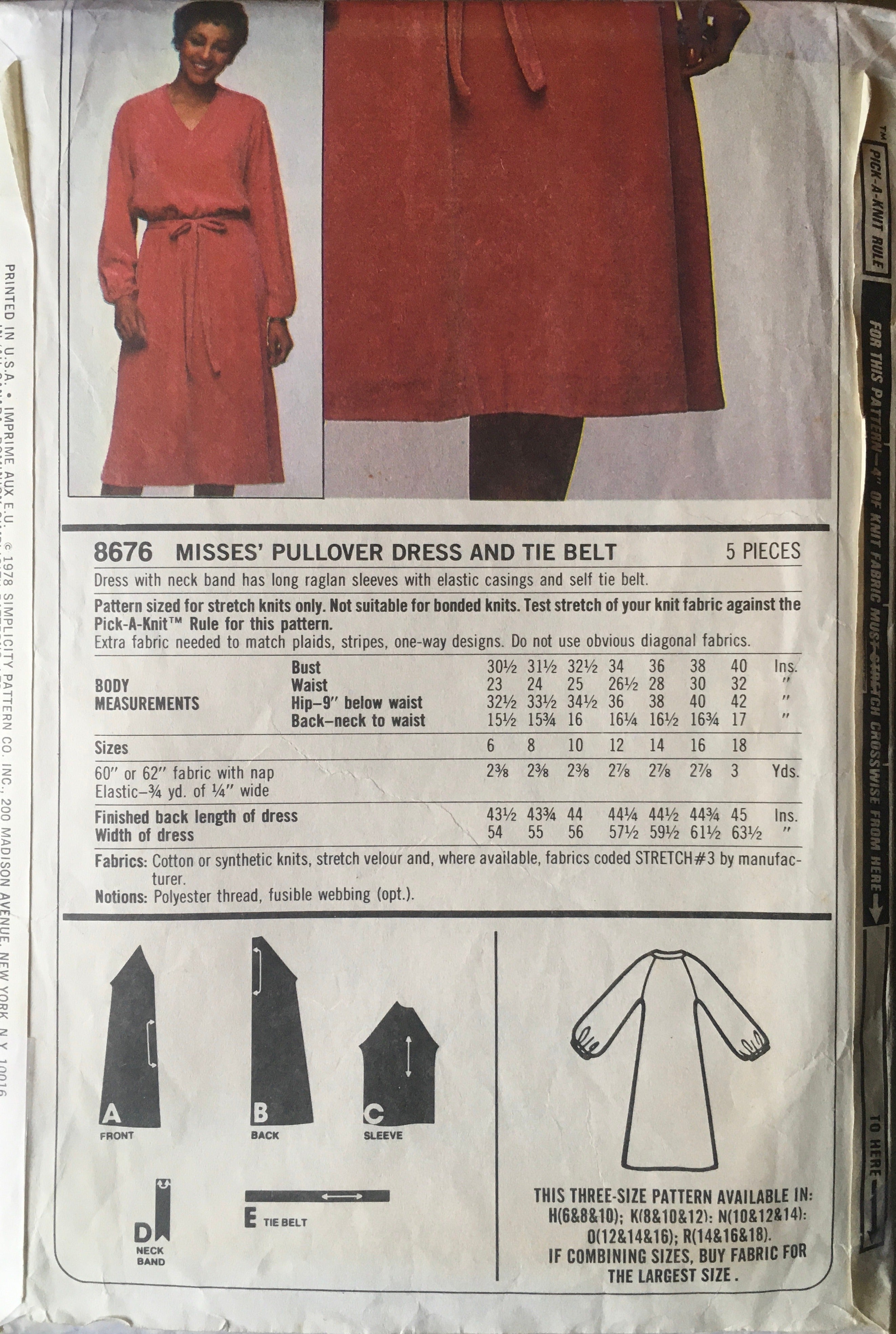 Simplicity 8676 Sewing Pattern (Vintage) UNCUT/CUT
