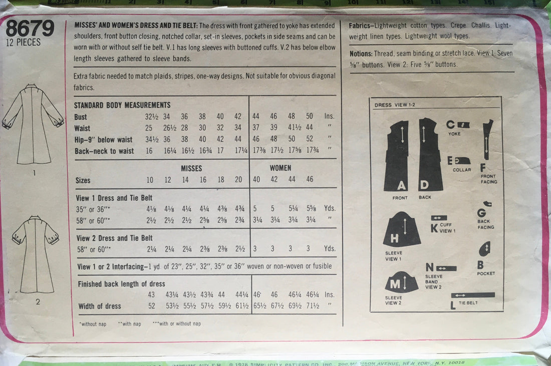 Simplicity 8679 Sewing Pattern (Vintage) CUT