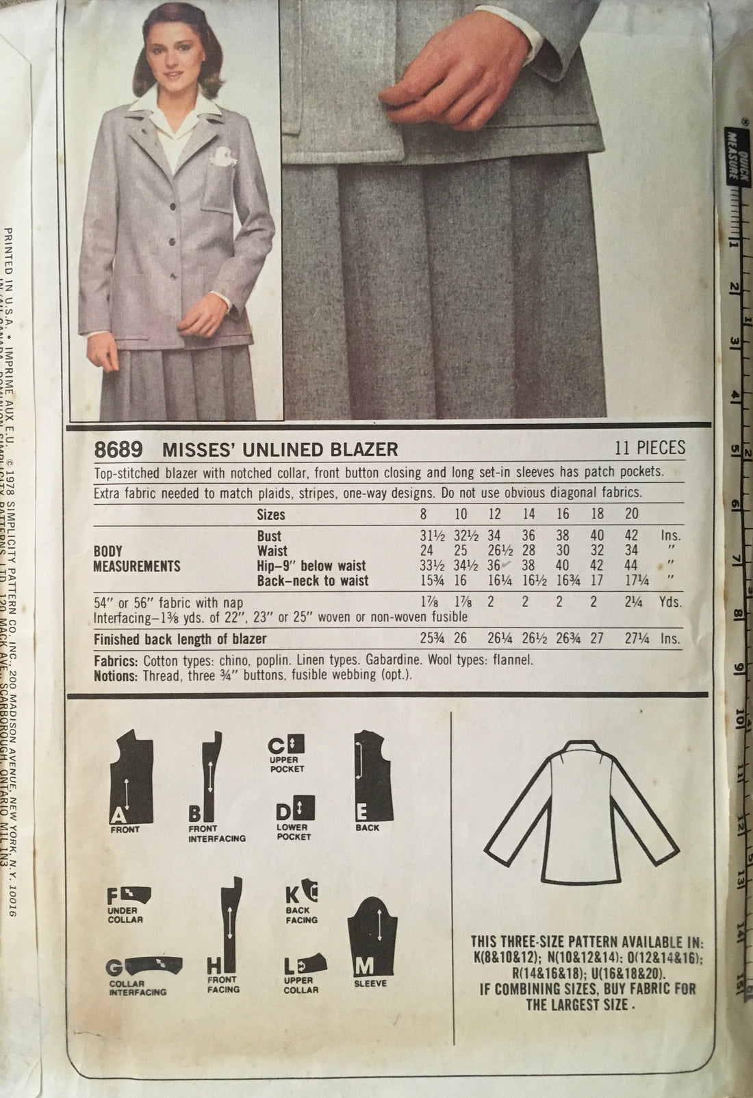 Simplicity 8689 Sewing Pattern (Vintage) UNCUT