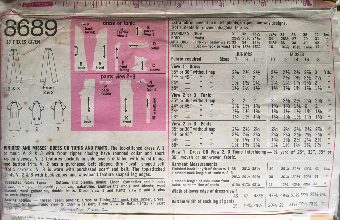 Simplicity 8689 Sewing Pattern (Vintage) CUT