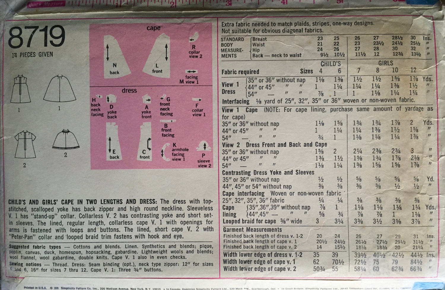 Simplicity 8719 Sewing Pattern (Vintage) CUT