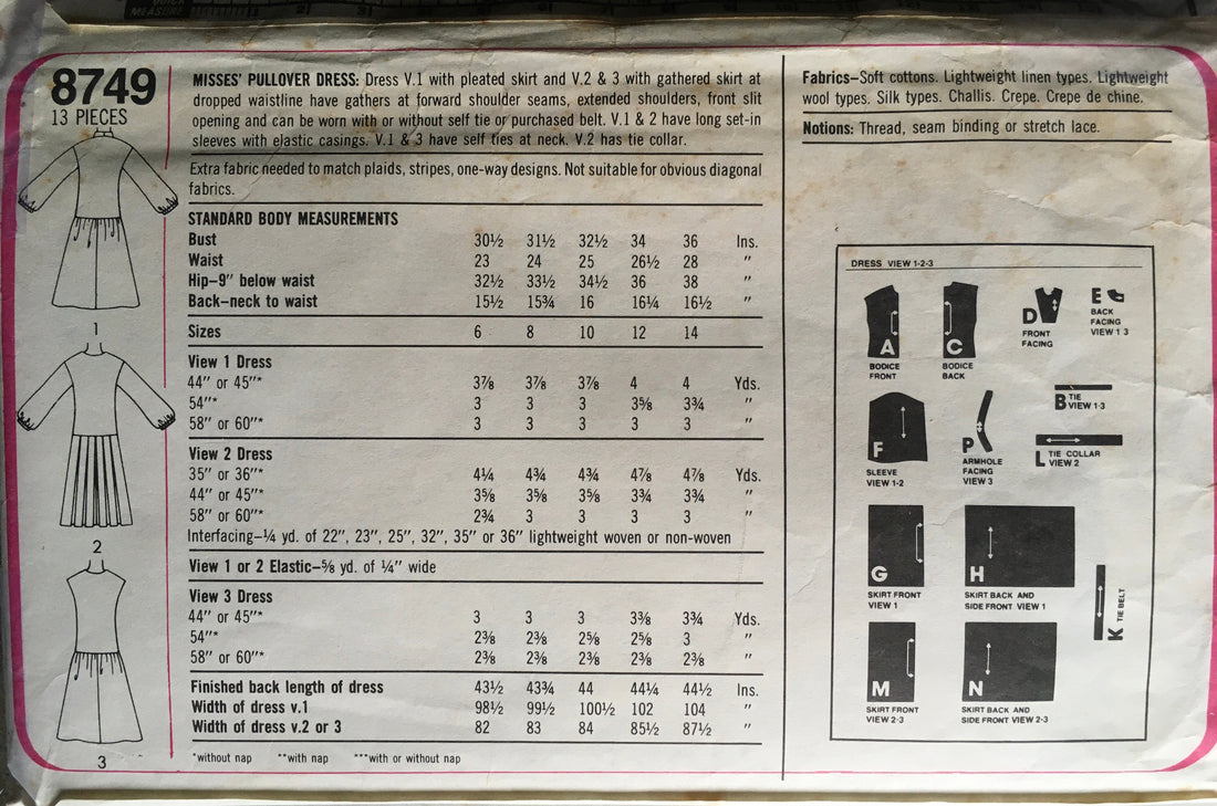 Simplicity 8749 Sewing Pattern (Vintage) CUT