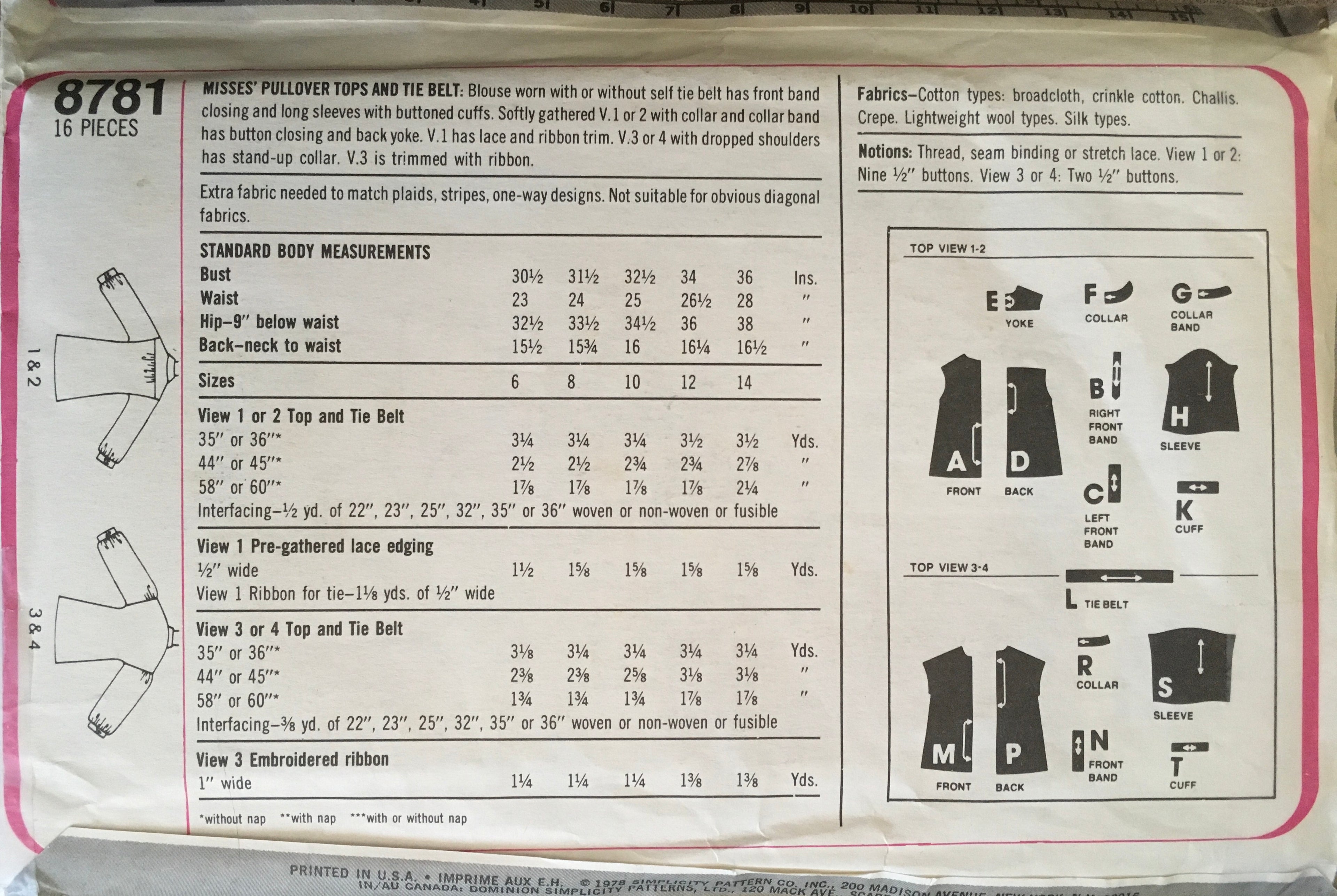 Simplicity 8781 Sewing Pattern (Vintage) CUT