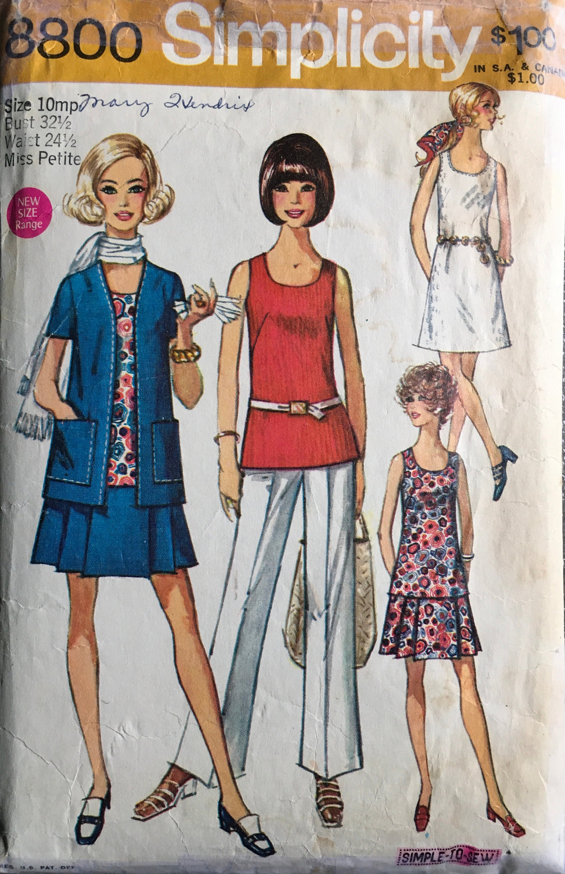 Simplicity 8800 Sewing Pattern (Vintage) CUT