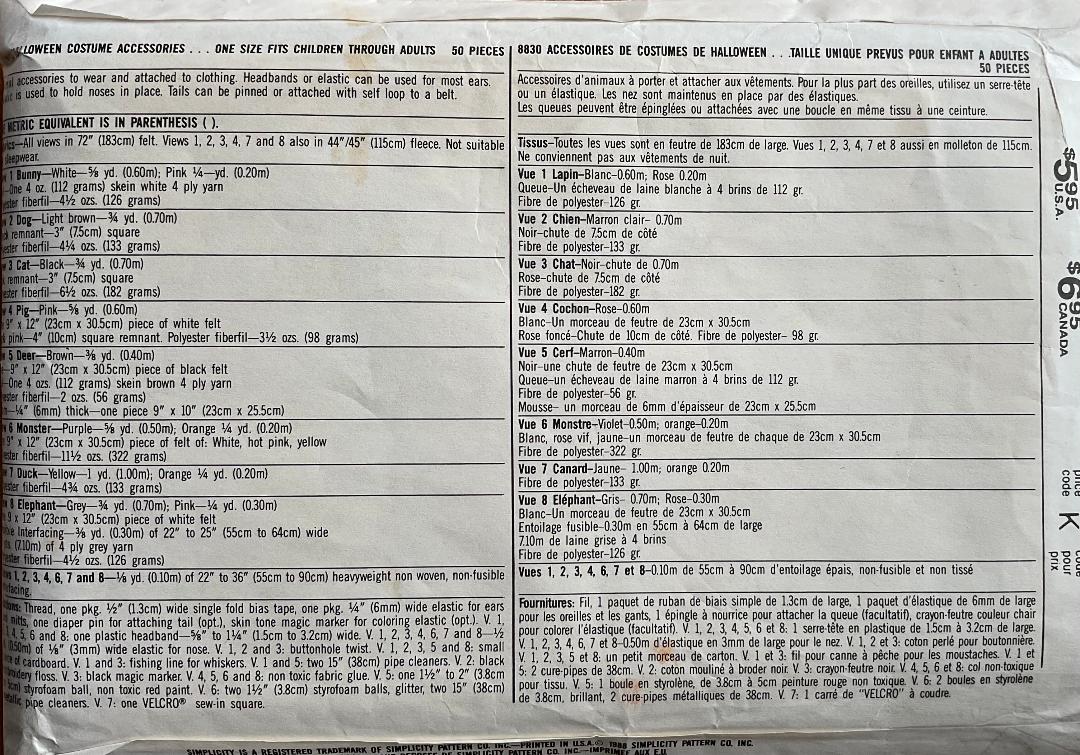 Simplicity 8830 Sewing Pattern (Vintage) CUT
