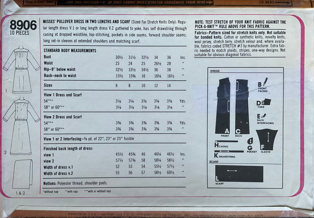 Simplicity 8906 Sewing Pattern (Vintage) UNCUT