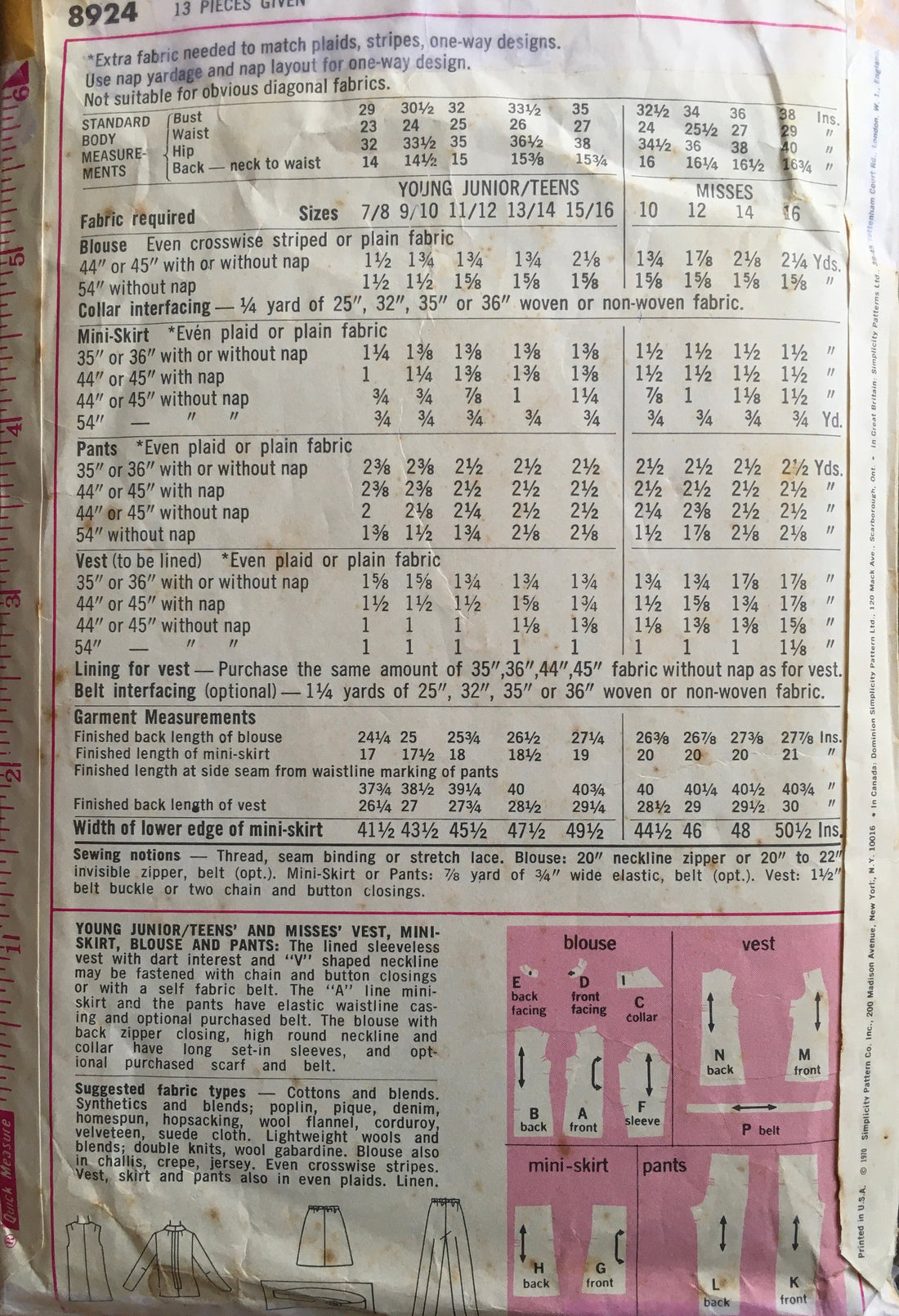 Simplicity 8924 Sewing Pattern (Vintage) CUT