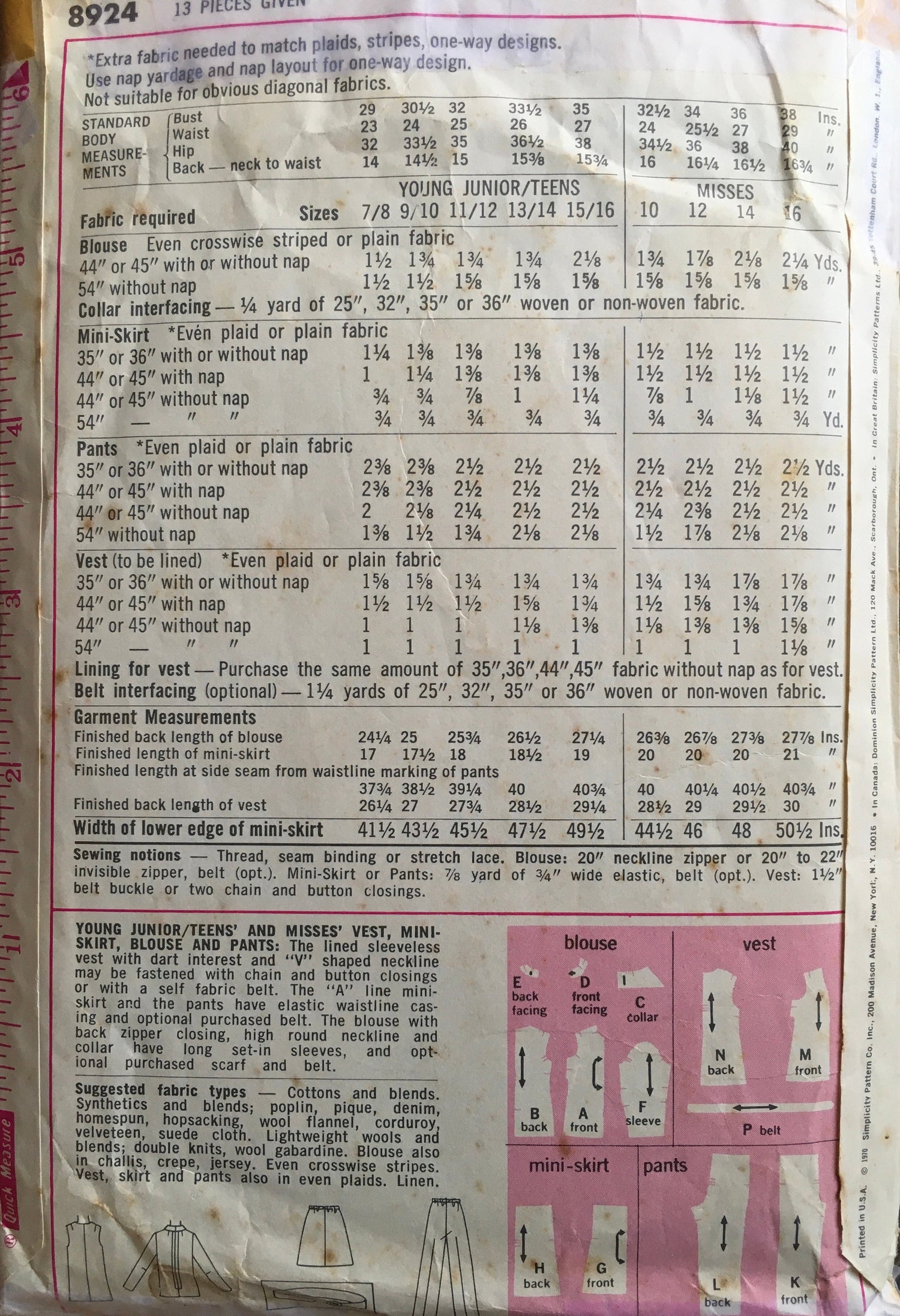 Simplicity 8924 Sewing Pattern (Vintage) CUT