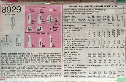 Simplicity 8929 Sewing Pattern (Vintage) UNCUT