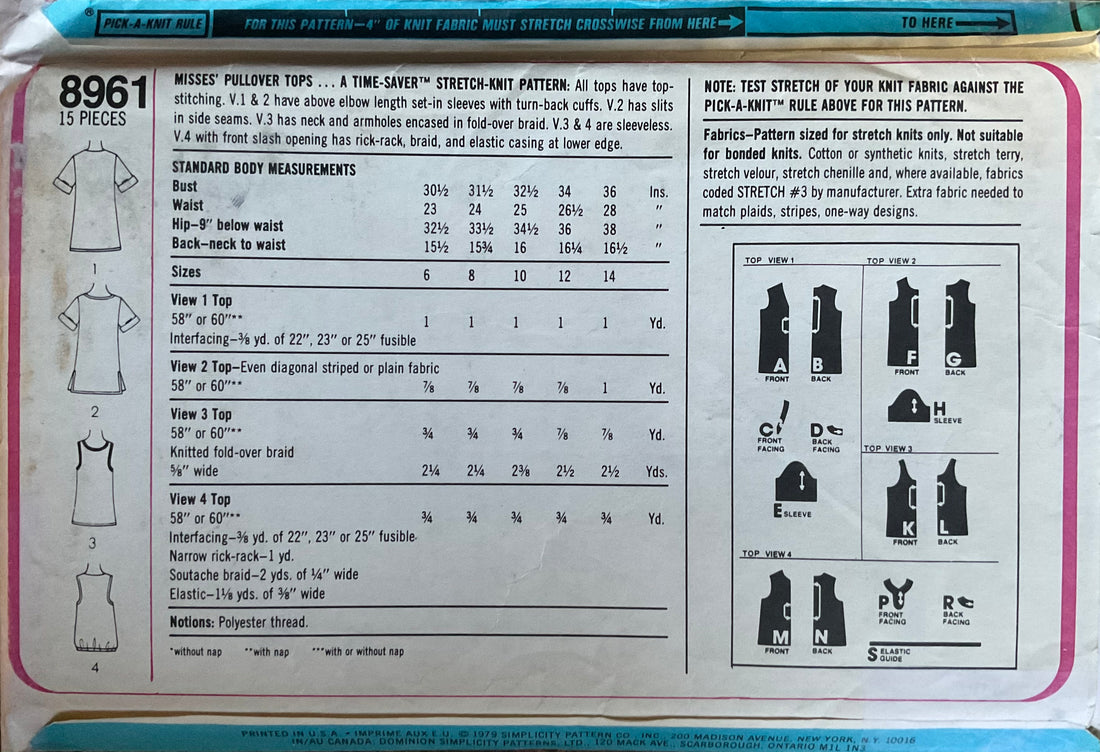 Simplicity 8961 Sewing Pattern (Vintage) UNCUT