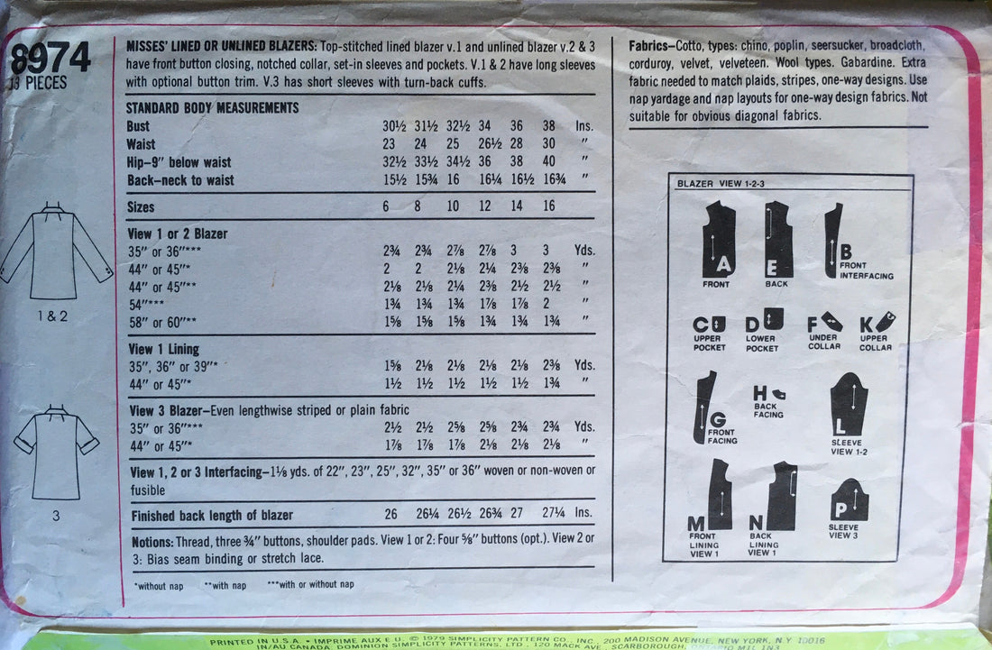 Simplicity 8974 Sewing Pattern (Vintage) CUT