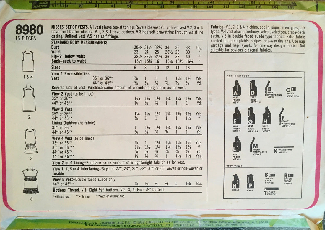 Simplicity 8980 Sewing Pattern (Vintage) CUT