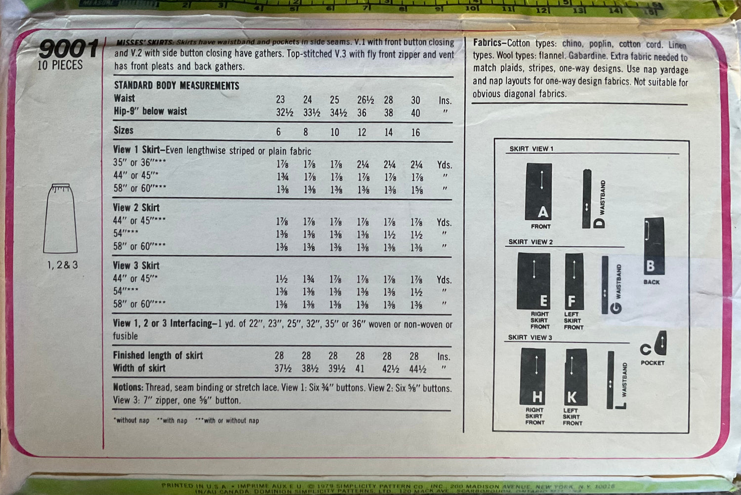 Simplicity 9001 Sewing Pattern (Vintage) CUT