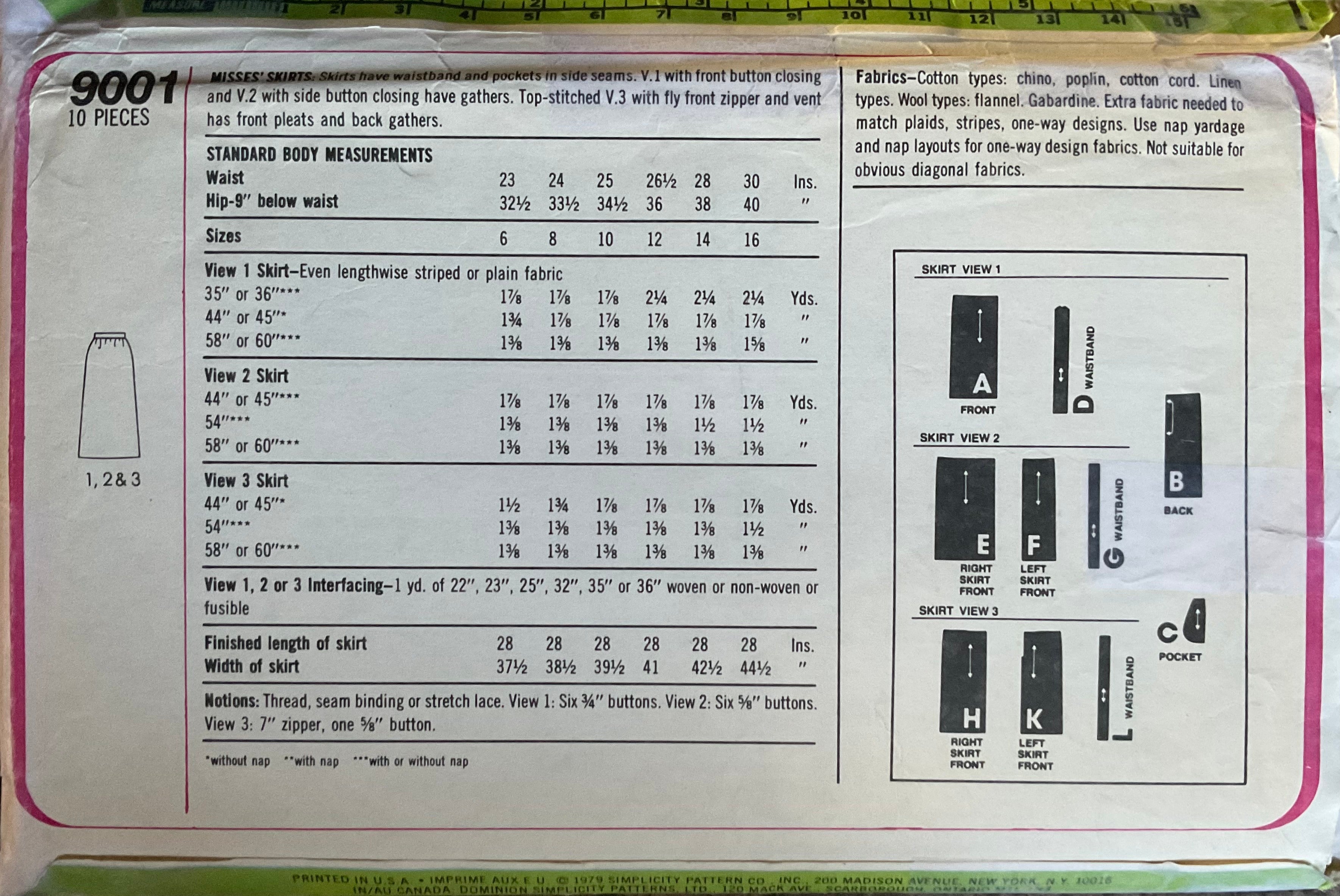 Simplicity 9001 Sewing Pattern (Vintage) CUT