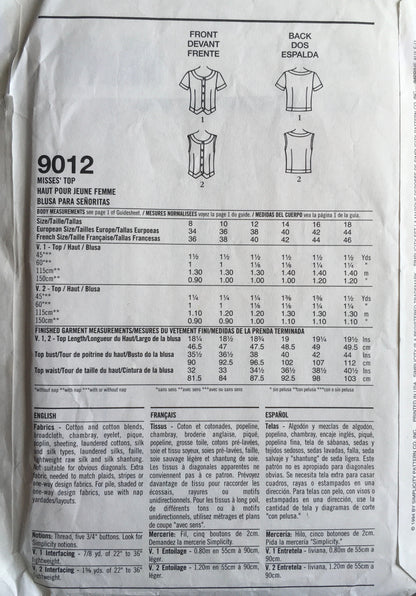 Simplicity 9012 Sewing Pattern (Vintage) CUT
