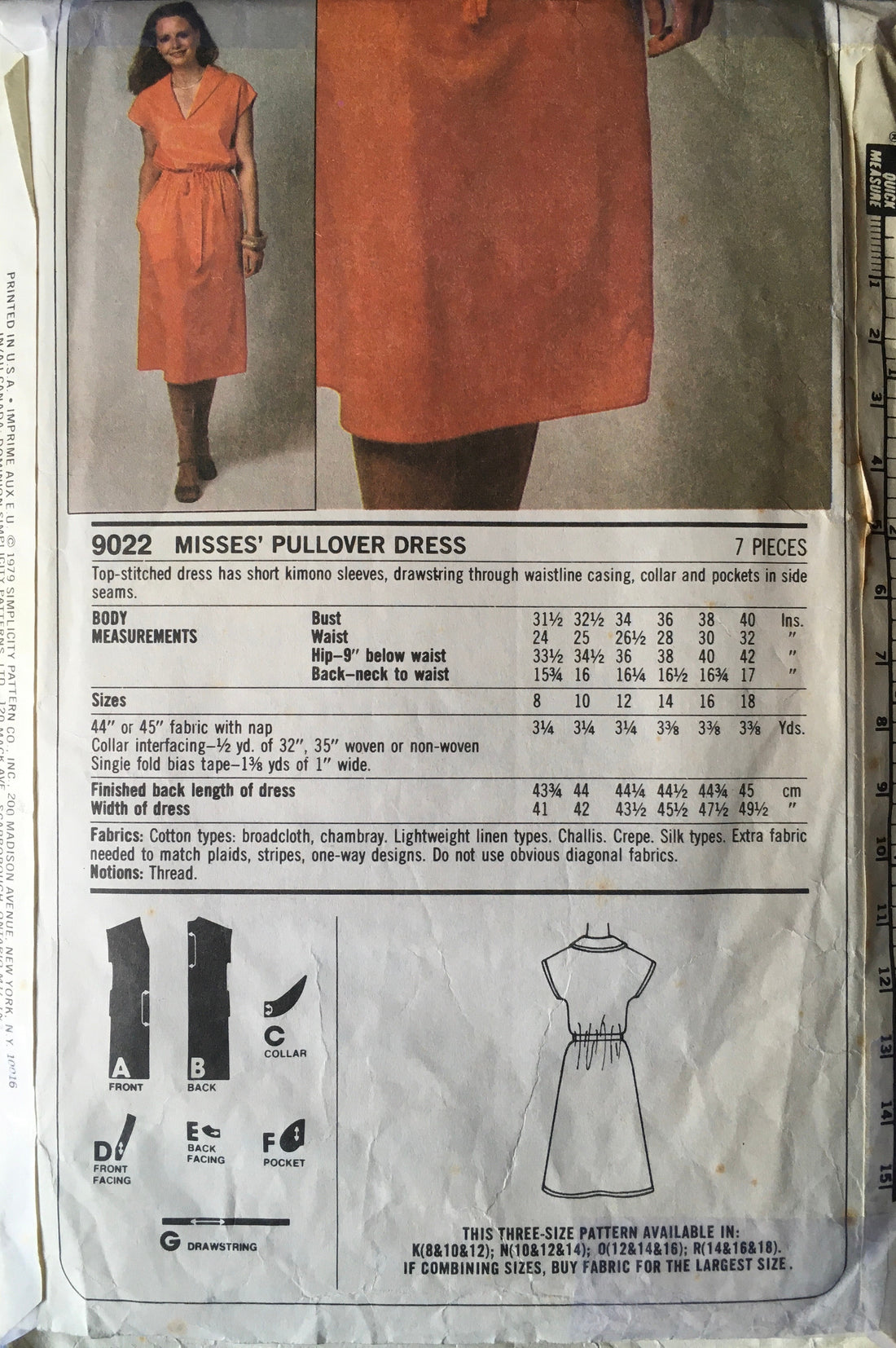 Simplicity 9022 Sewing Pattern (Vintage) CUT
