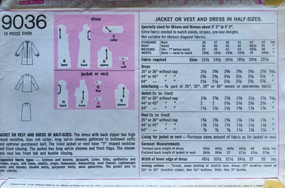 Simplicity 9036 Sewing Pattern (Vintage) UNCUT