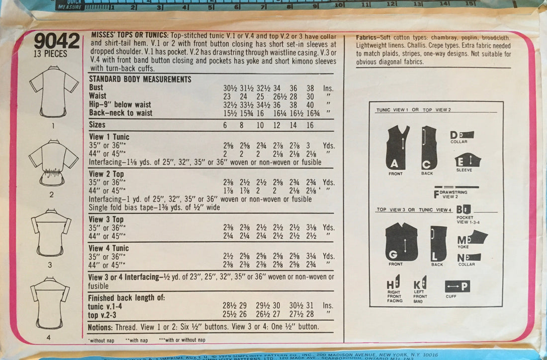 Simplicity 9042 Sewing Pattern (Vintage) UNCUT