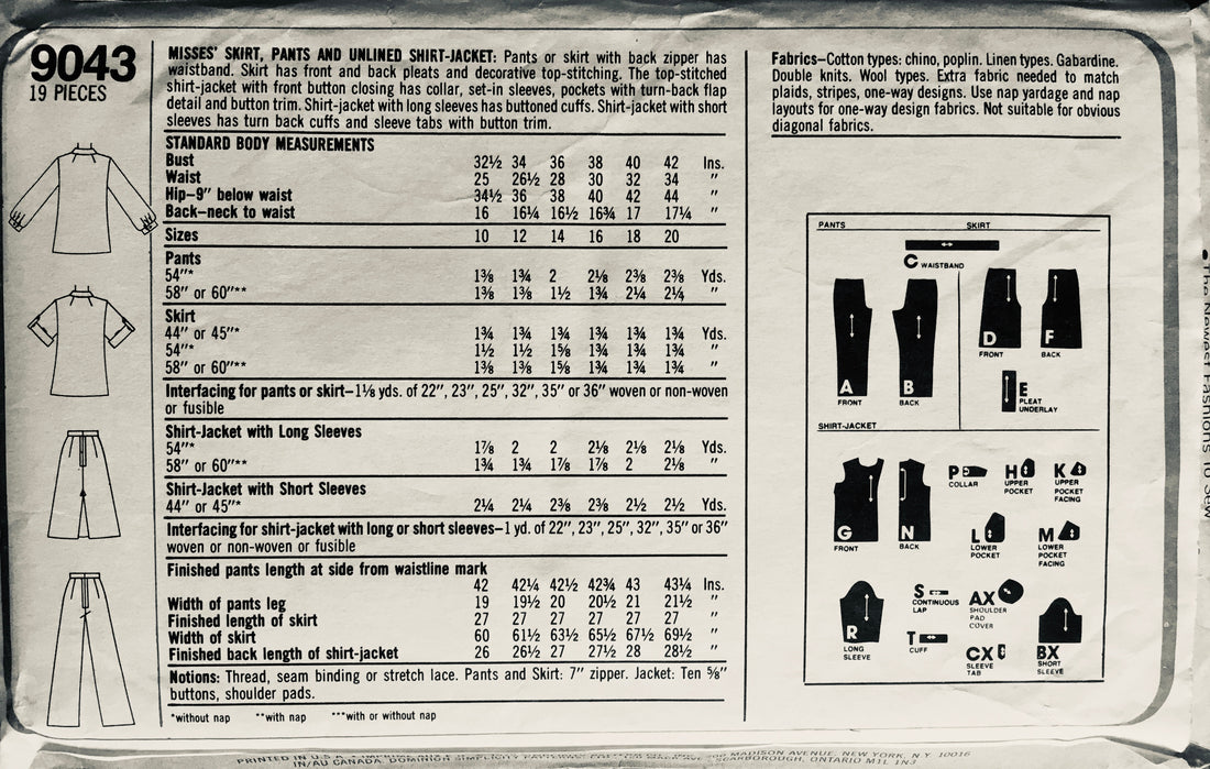 Simplicity 9043 Sewing Pattern (Vintage) CUT