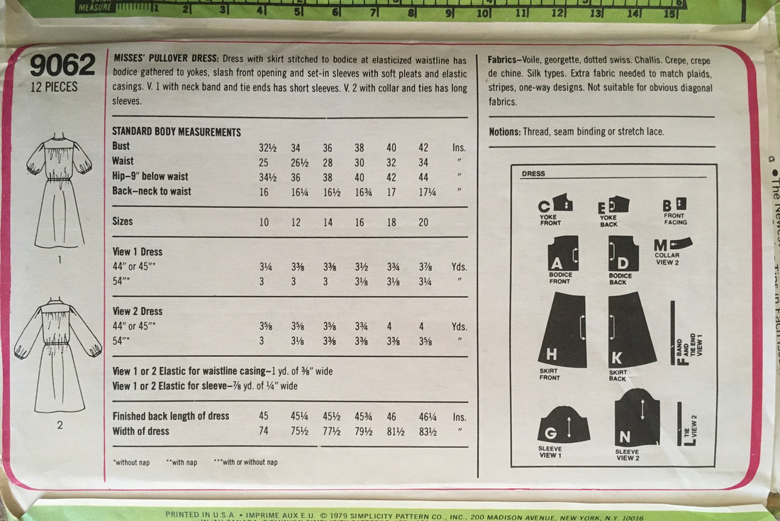 Simplicity 9062 Sewing Pattern (Vintage) UNCUT
