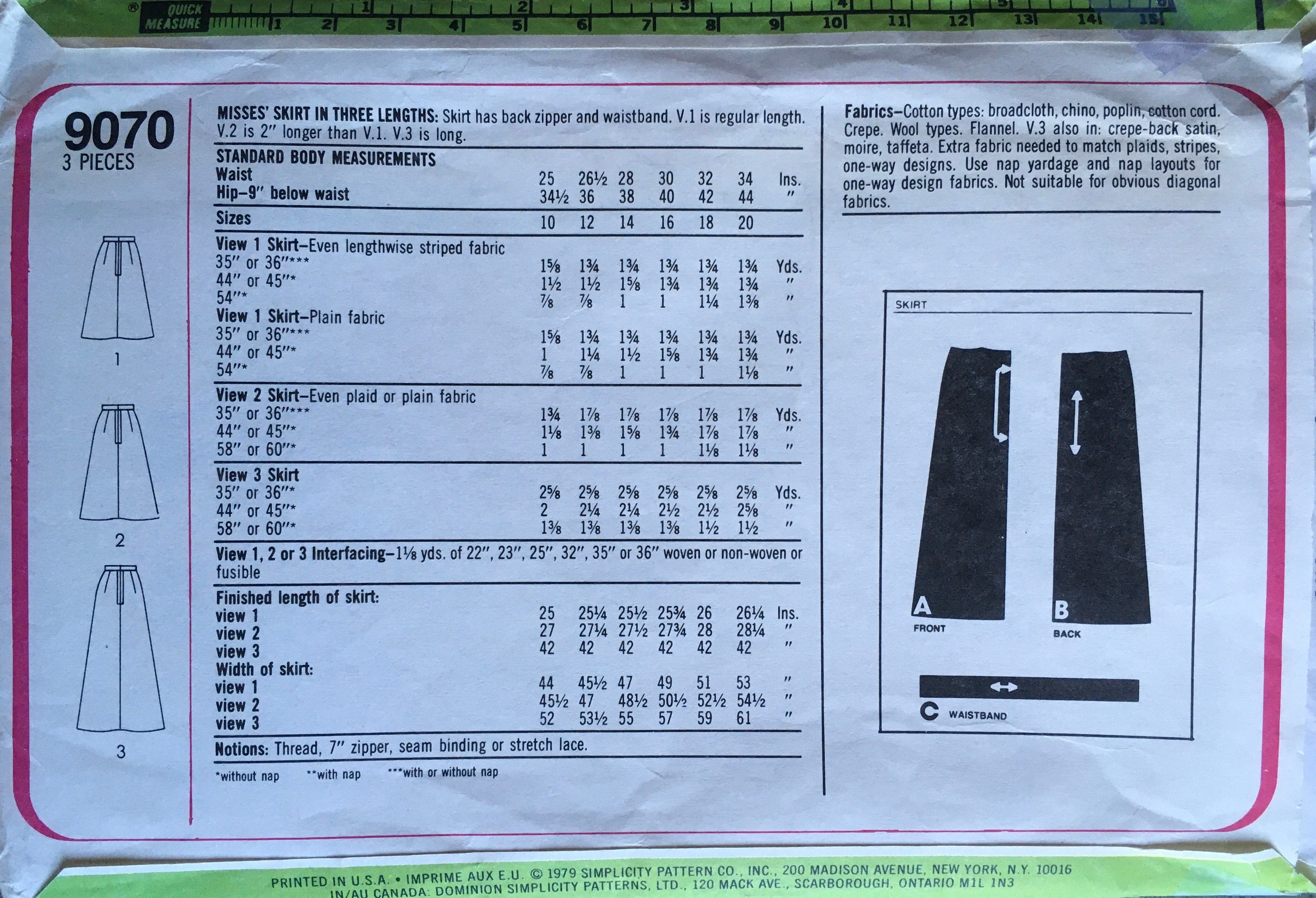 Simplicity 9070 Sewing Pattern (Vintage) UNCUT