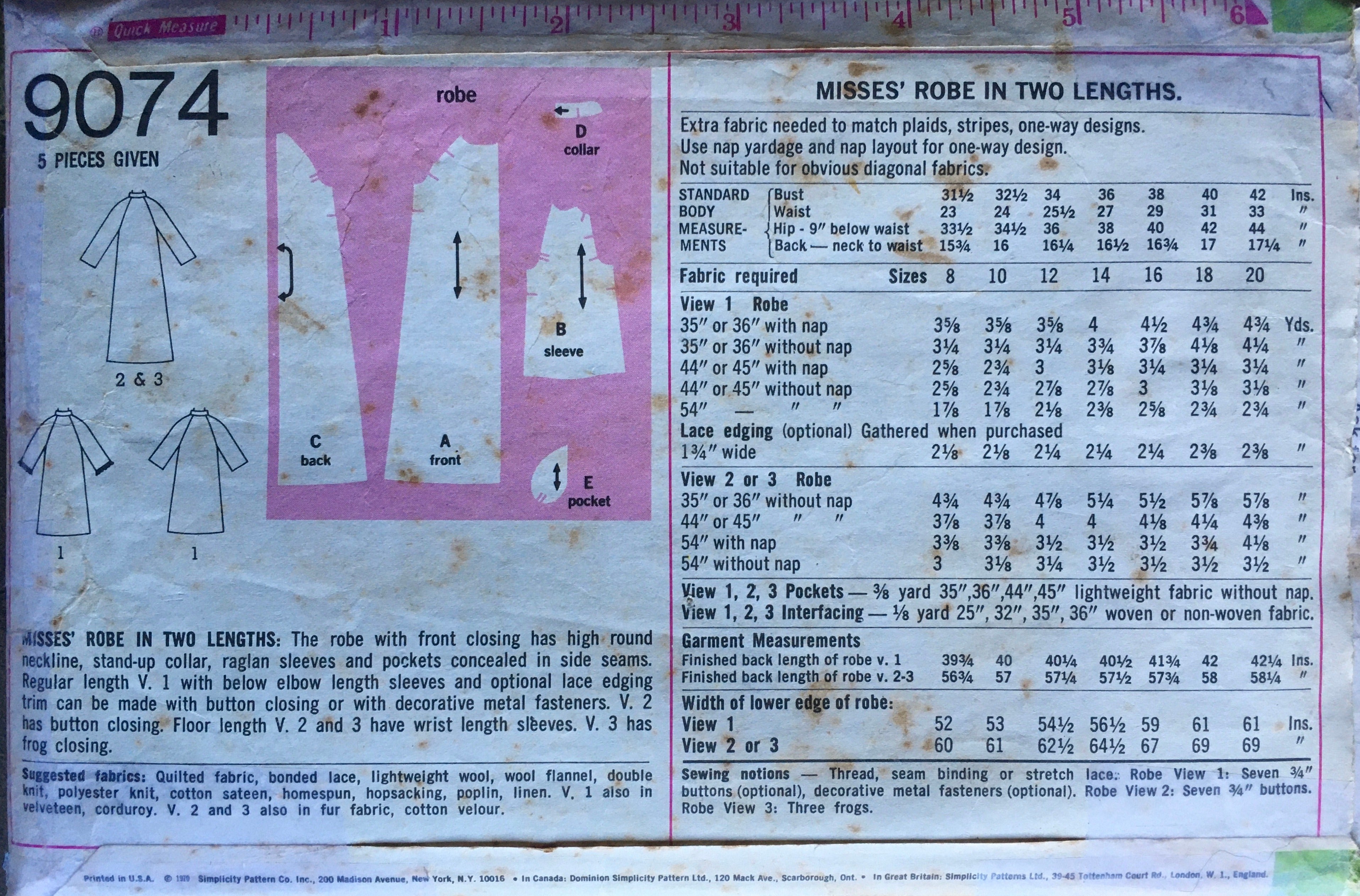 Simplicity 9074 Sewing Pattern (Vintage) UNCUT/CUT