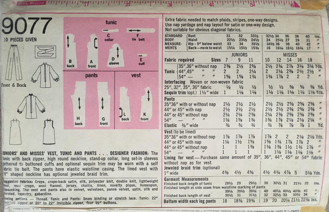 Simplicity 9077 Sewing Pattern (Vintage) CUT