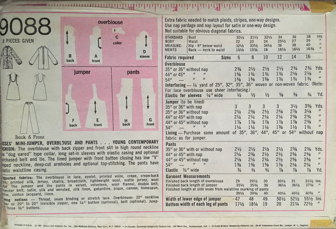 Simplicity 9088 Sewing Pattern (Vintage) UNCUT/CUT