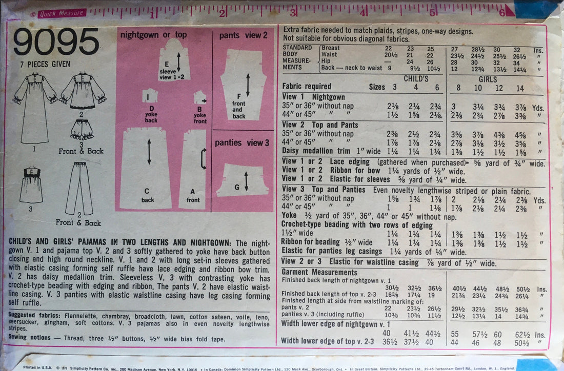 Simplicity 9095 Sewing Pattern (Vintage) CUT