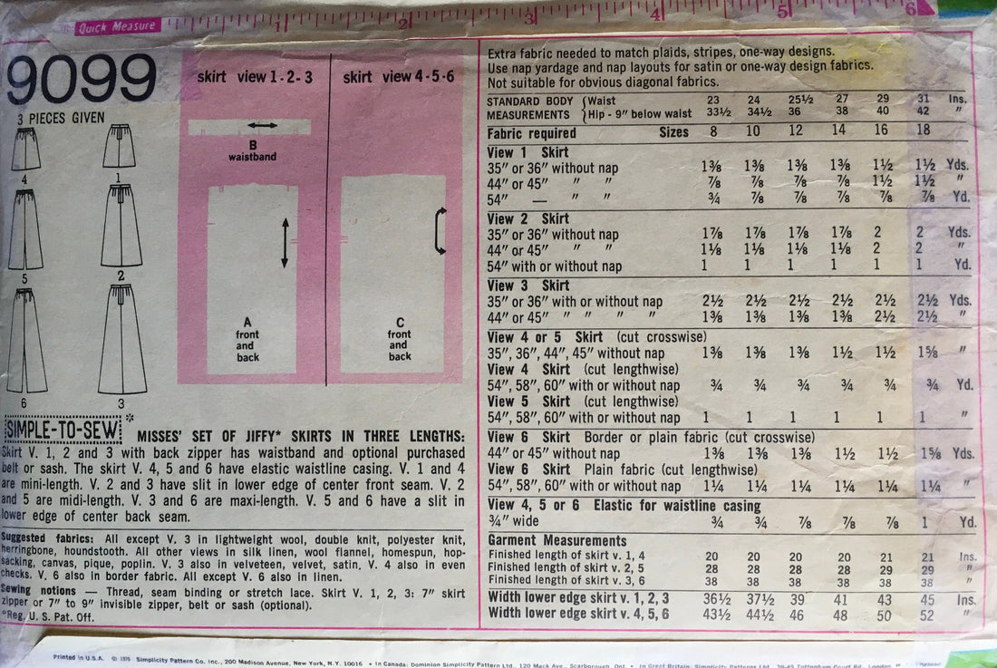 Simplicity 9099 Sewing Pattern (Vintage) CUT