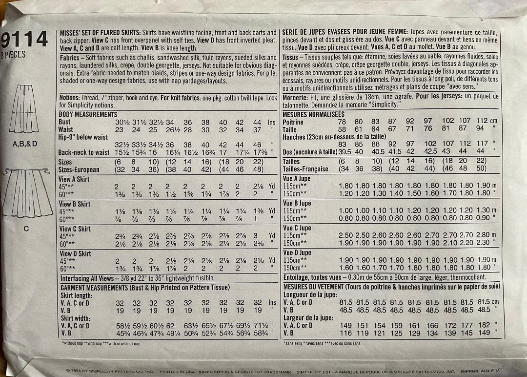 Simplicity 9114 Sewing Pattern (Vintage) CUT