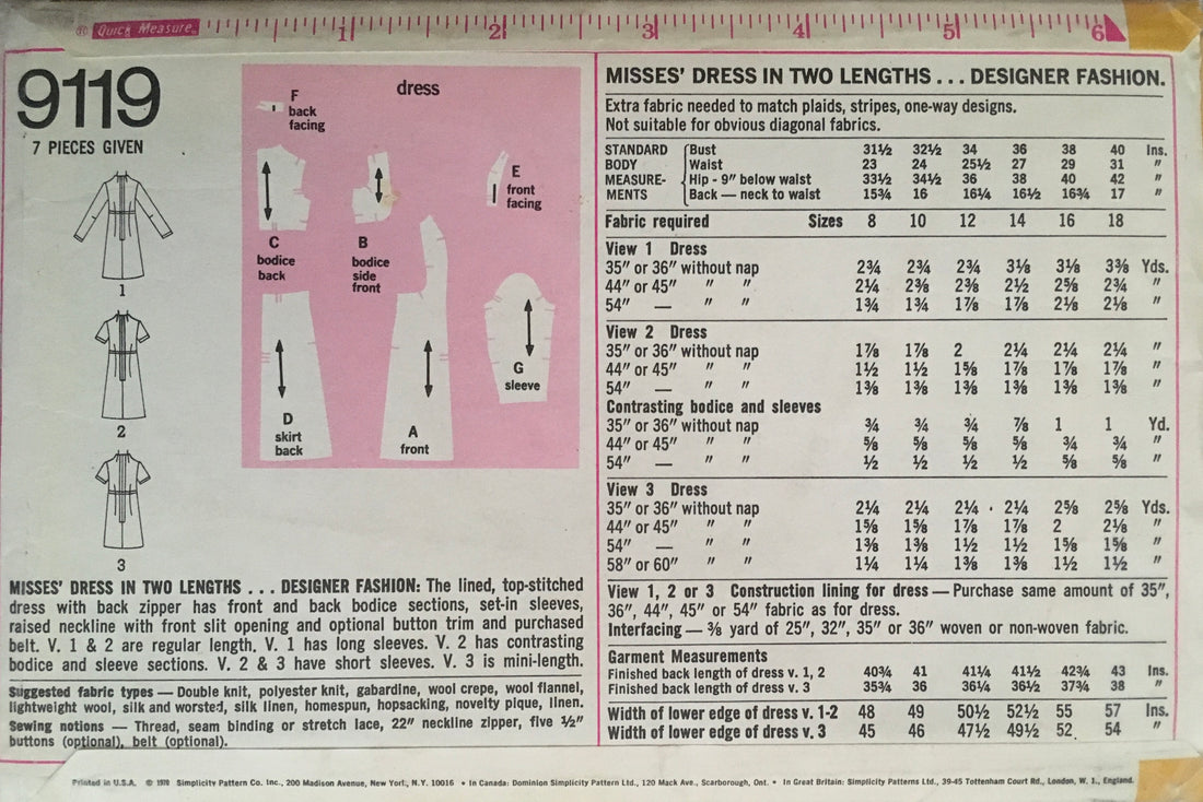 Simplicity 9119 Sewing Pattern (Vintage) UNCUT
