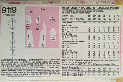 Simplicity 9119 Sewing Pattern (Vintage) UNCUT