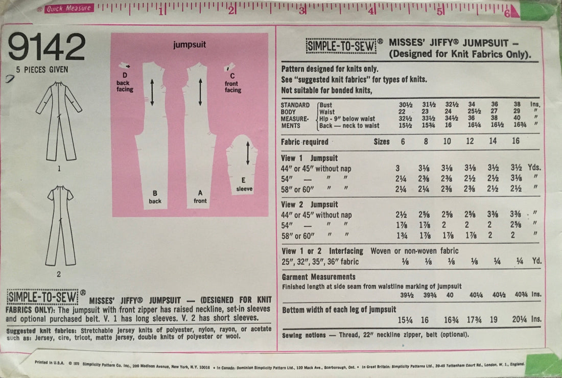 Simplicity 9142 Sewing Pattern (Vintage) UNCUT/CUT