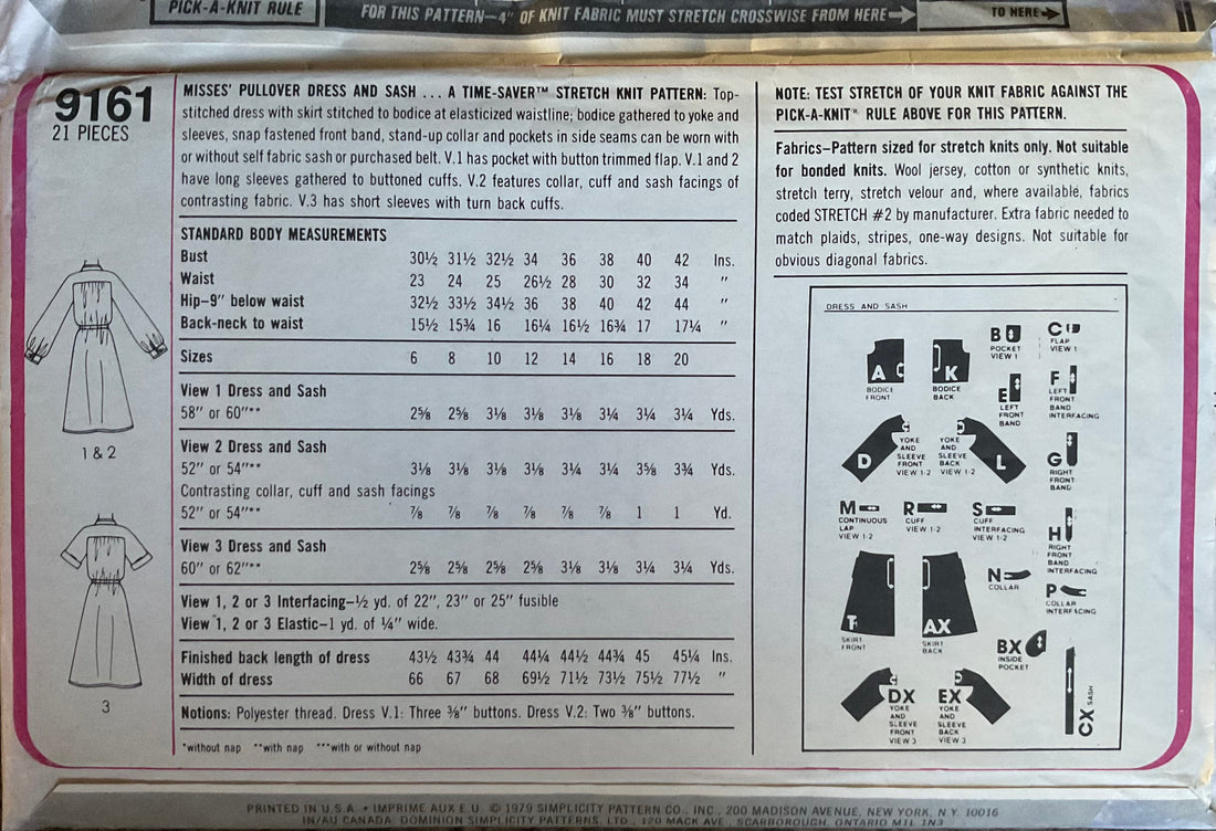 Simplicity 9161 Sewing Pattern (Vintage) UNCUT