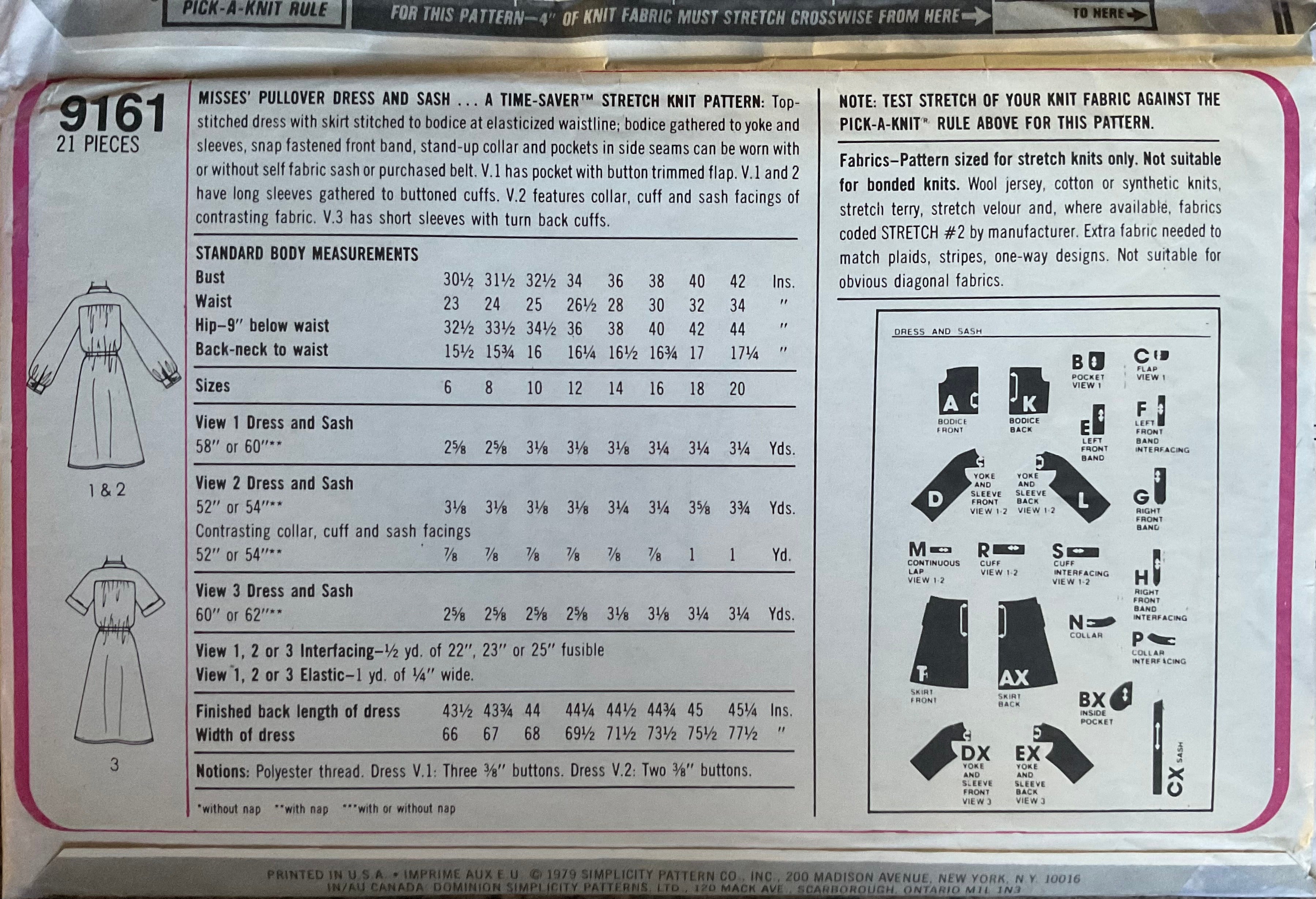 Simplicity 9161 Sewing Pattern (Vintage) UNCUT