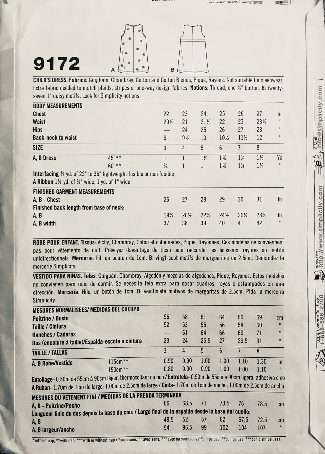Simplicity 9172 Sewing Pattern (Vintage) CUT