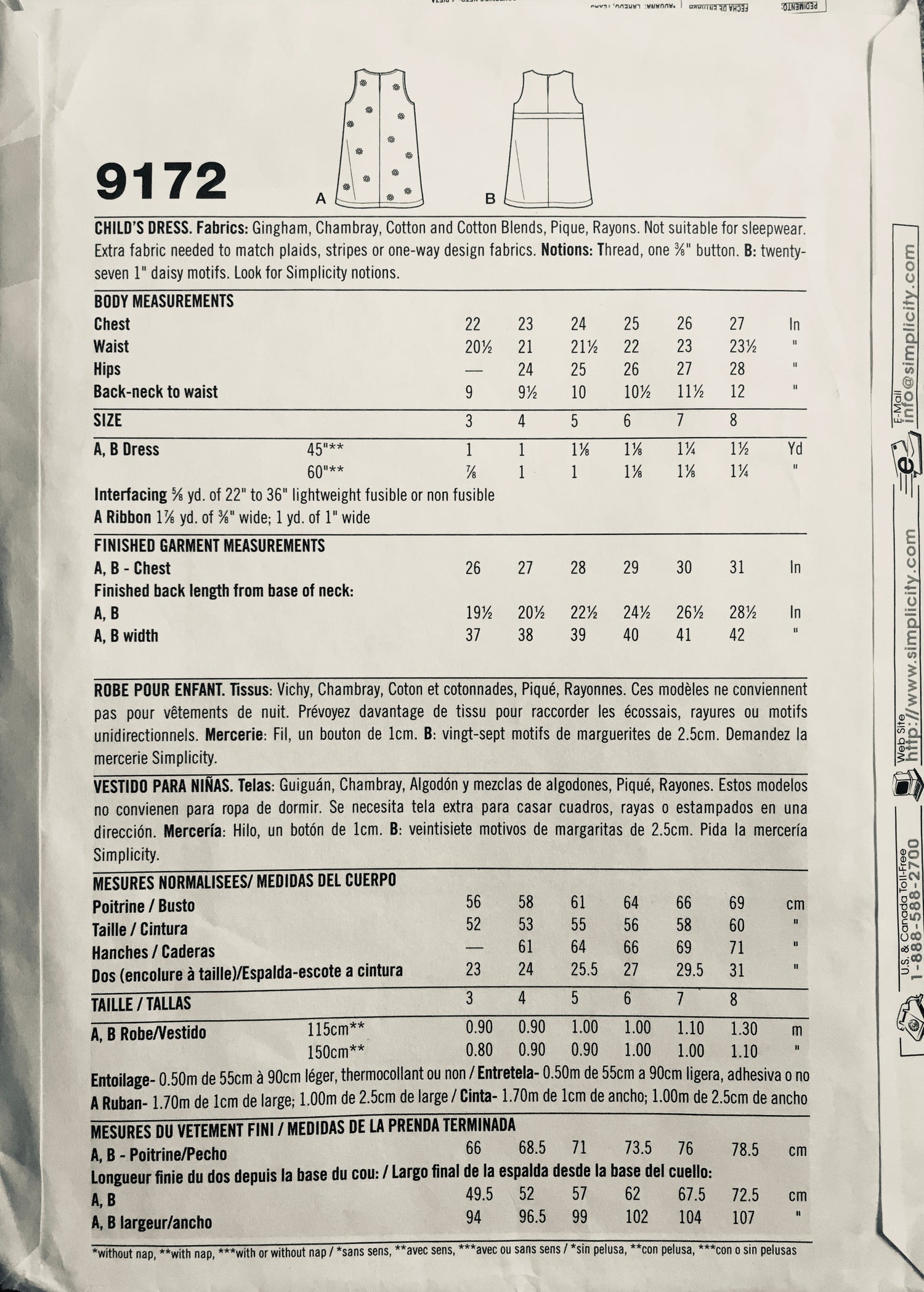 Simplicity 9172 Sewing Pattern (Vintage) CUT