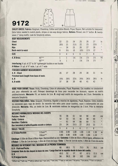 Simplicity 9172 Sewing Pattern (Vintage) CUT