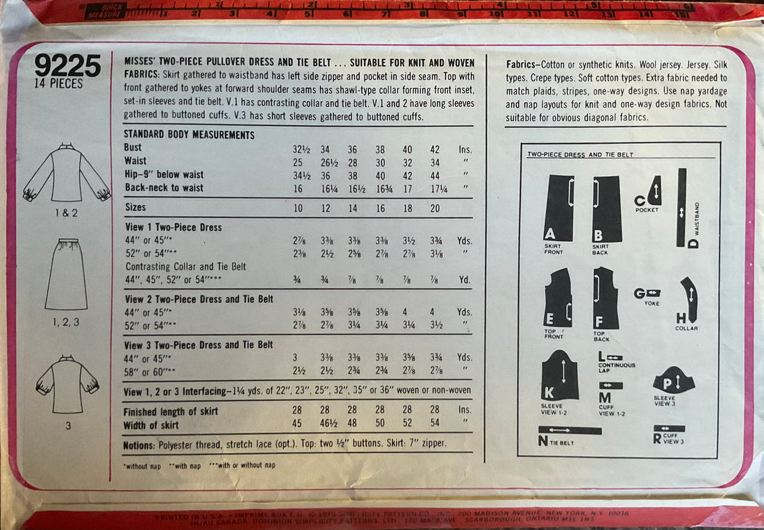 Simplicity 9225 Sewing Pattern (Vintage) UNCUT