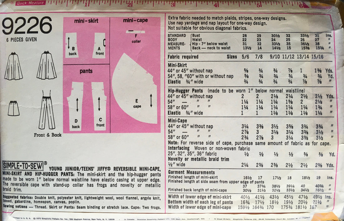 Simplicity 9226 Sewing Pattern (Vintage) CUT