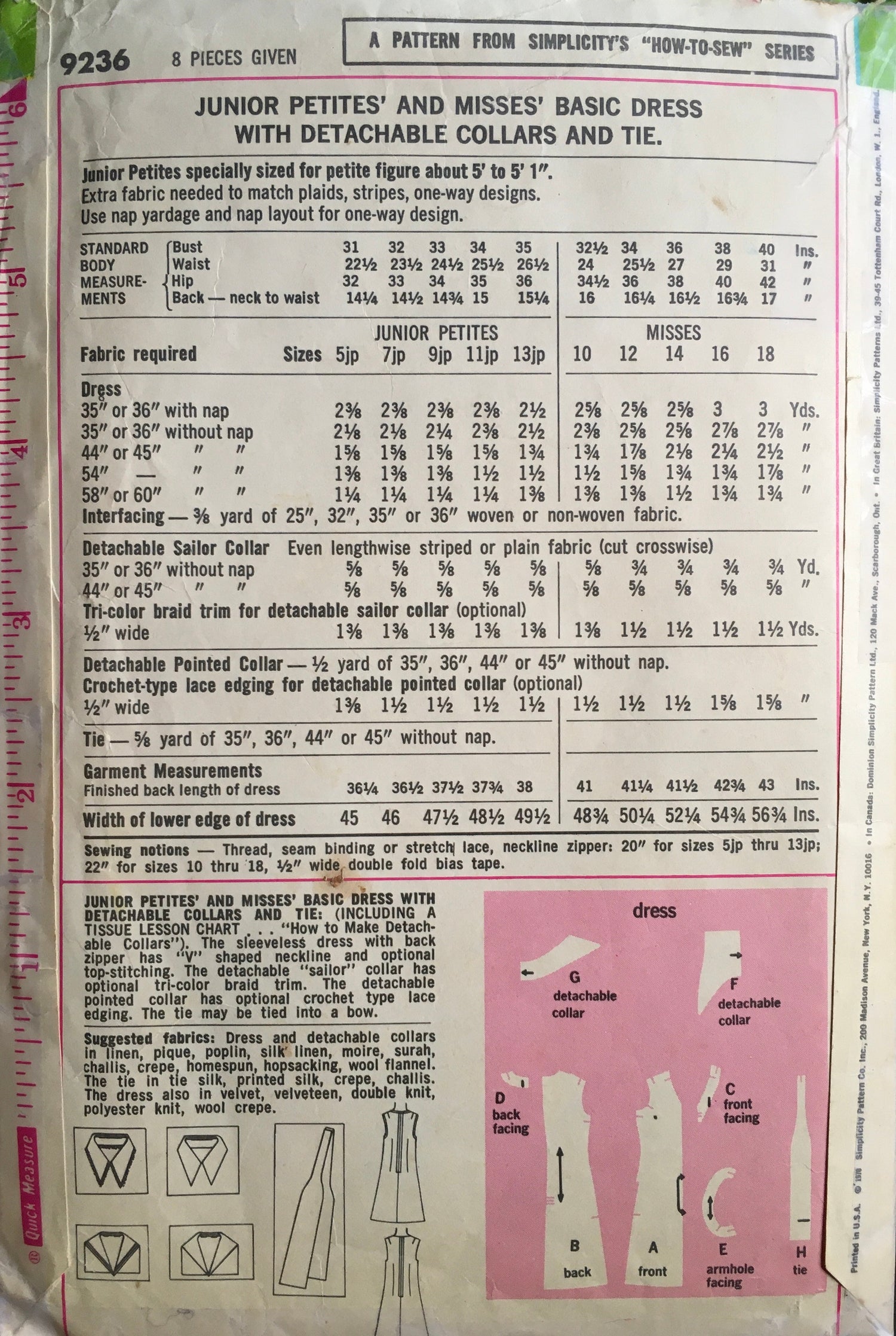 Simplicity 9236 Sewing Pattern (Vintage) CUT
