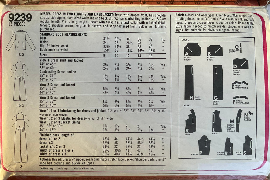 Simplicity 9239 Sewing Pattern (Vintage) CUT